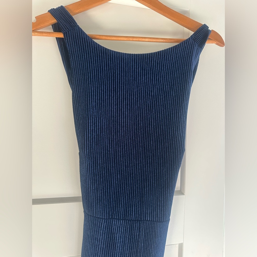 Navy Blue Velvet Jumpsuit - Picture 15 of 17